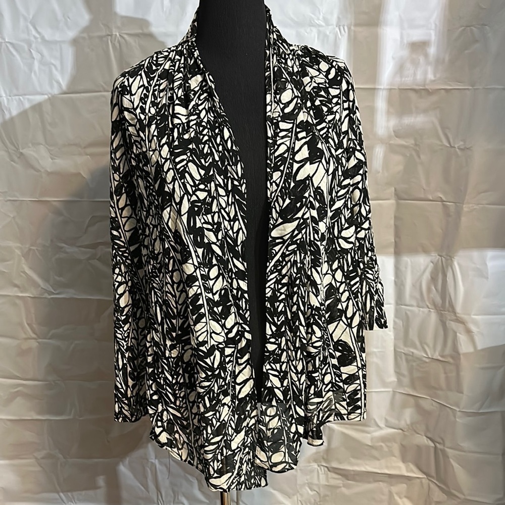 Dana Buchman sheer Black and White Floral Cardigan size large